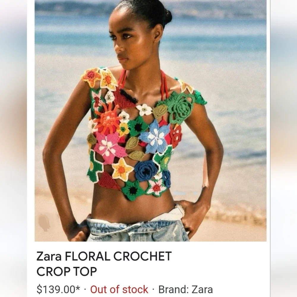 ZARA Colorful Crocheted Floral Open Knit Statement Top In XS/S NWT, RARE - Picture 11 of 16